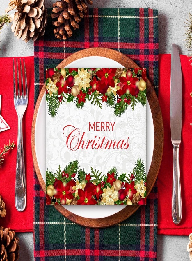 JarThenaAMCS مناديل ورقية من JarThenaAMCS، 50 قطعة، بتصميم زهور البوينسيتيا وكرة عيد الميلاد، للاستخدام مرة واحدة، مثالية لحفلات الشتاء - Image 5